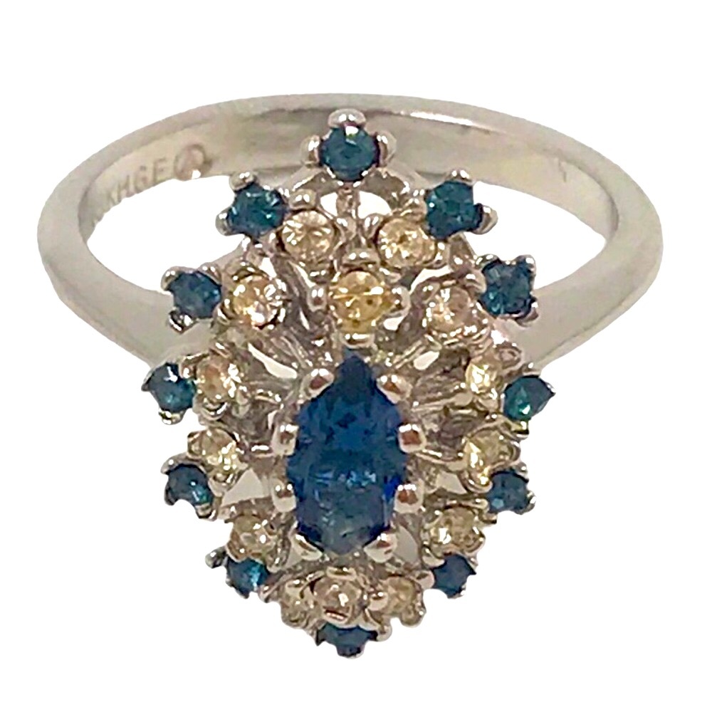 18K 💍 H.G.E. Blue & Clear Crystals Size 7.5
